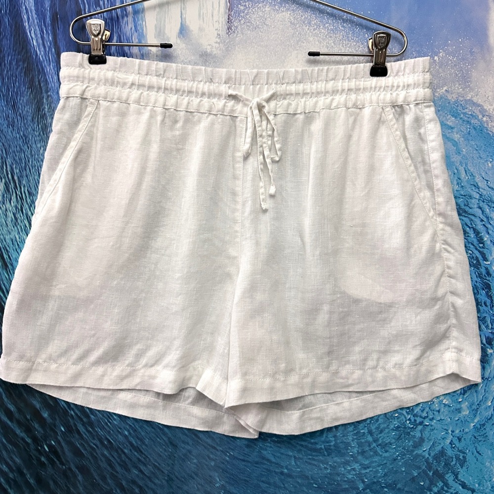 Tommy Bahama Womens M White 100% Linen Drawstring Elastic Waist Shorts Medium